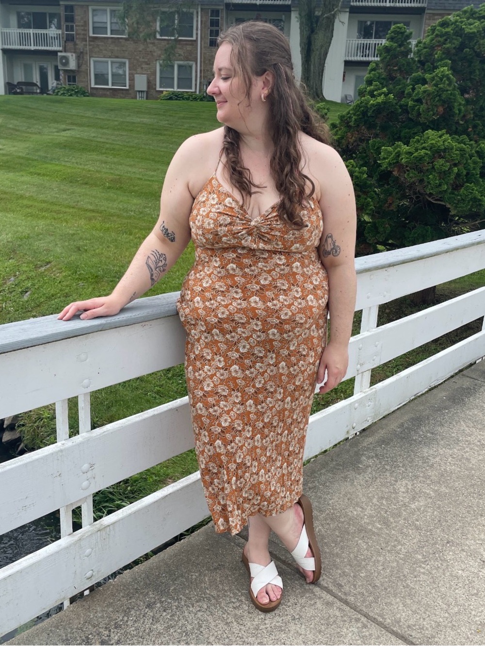 Windsor Rust Floral Twist-Front Midi Dress
